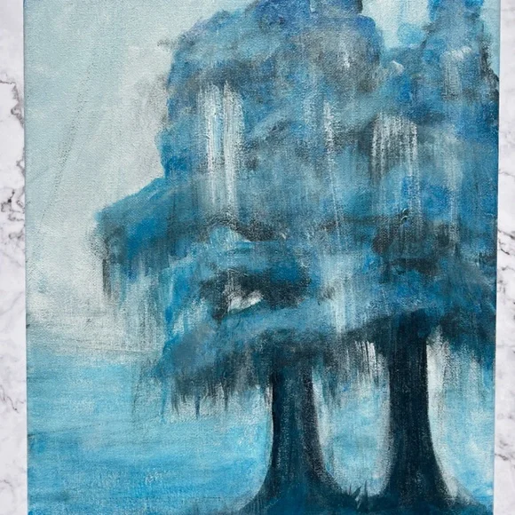 Abstract Cypress Trees Acrylic Painting11x14 CanvasWhispering Blue Canopy